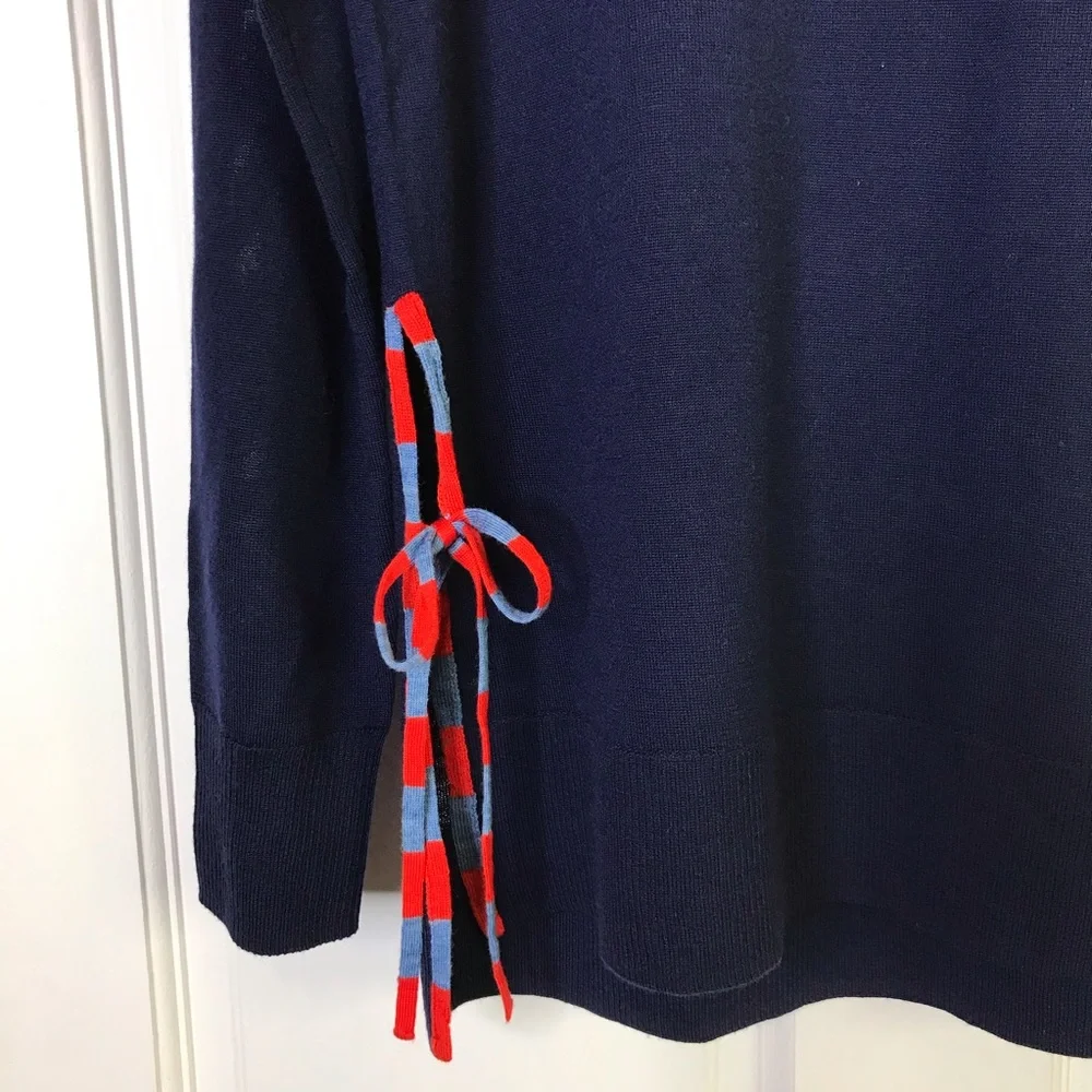 J. CREW Merino Wool Navy Sweater Side Slit Ties Size M